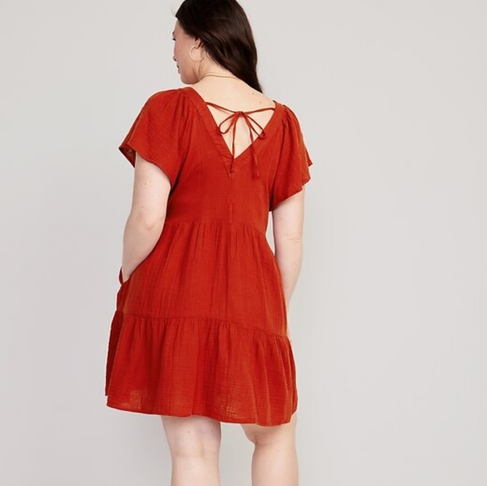 NWT Old Navy Swing Demi Dress XL Burnt Red Orange V neck